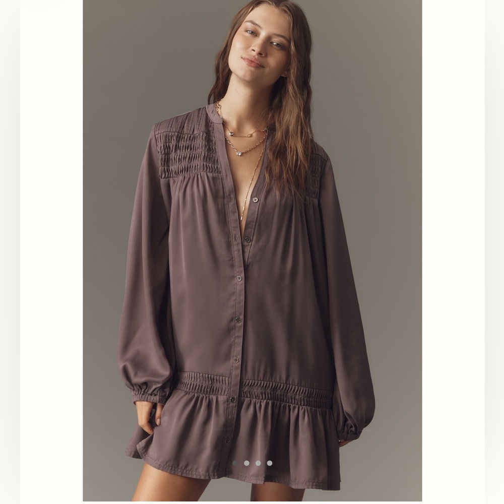 NWT Anthropologie Long-Sleeve V-Neck Mini Shirt Dress Size XL